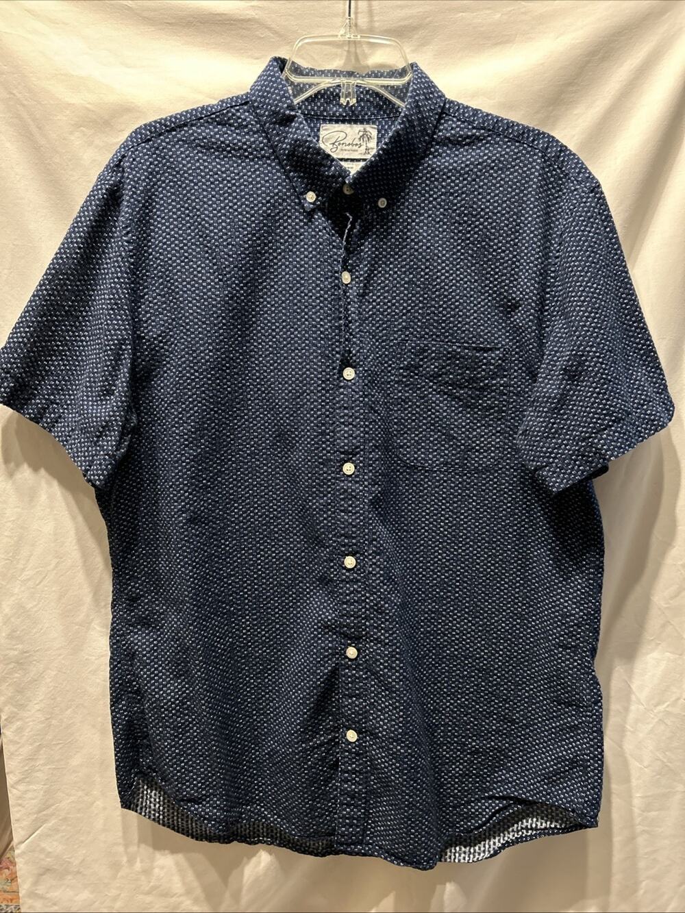 Bonobos Button Down Mens Slim Fit XL Short Sleeve Shirt Navy And White Cotton